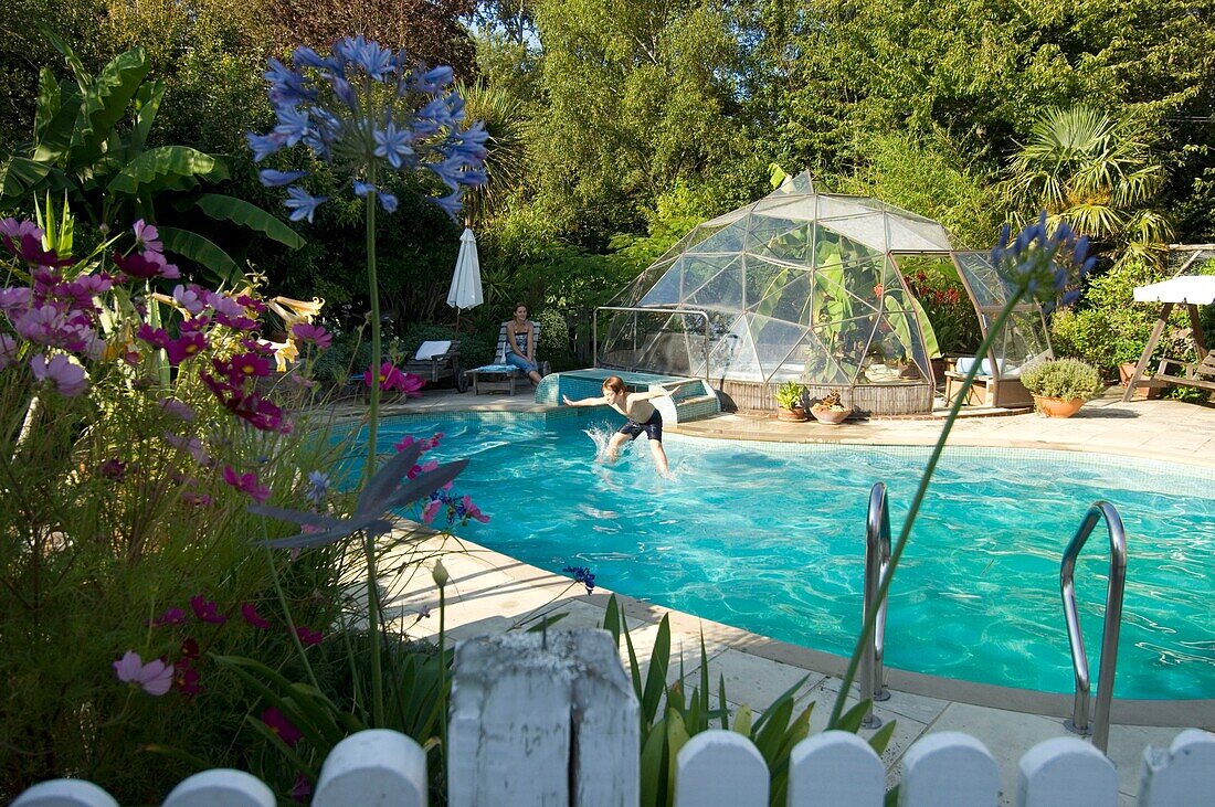 Swimming pool in back yard