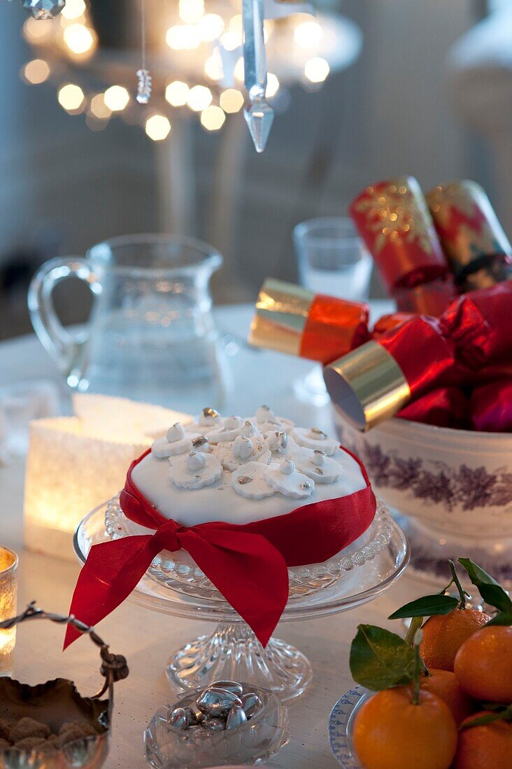 Christmas cake on dining room table
