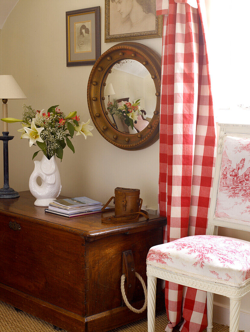 Old wooden trunk in bedroom