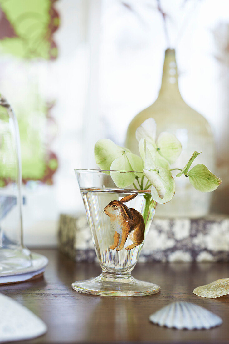 Cut flowers in wine goblet in Berkshires home, Massachusetts, Connecticut, USA