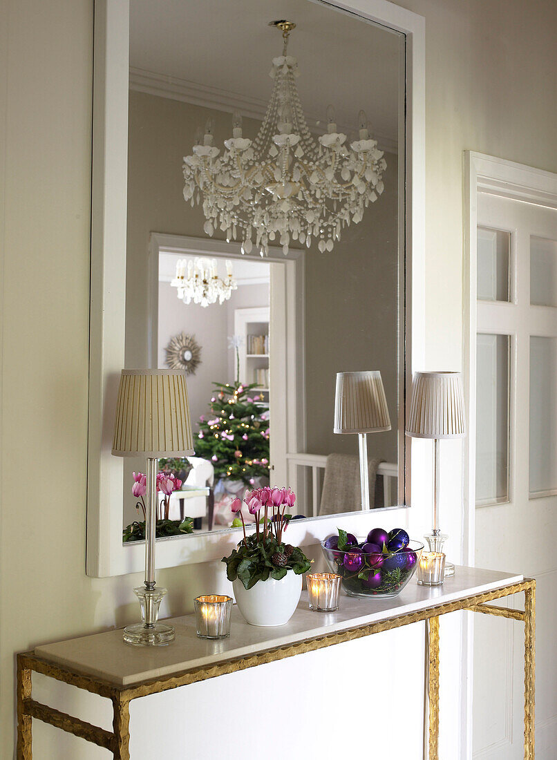 Hallway, decorated for Christmas