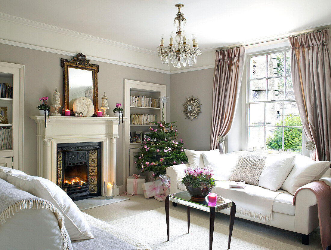 Living room decorated for Christmas