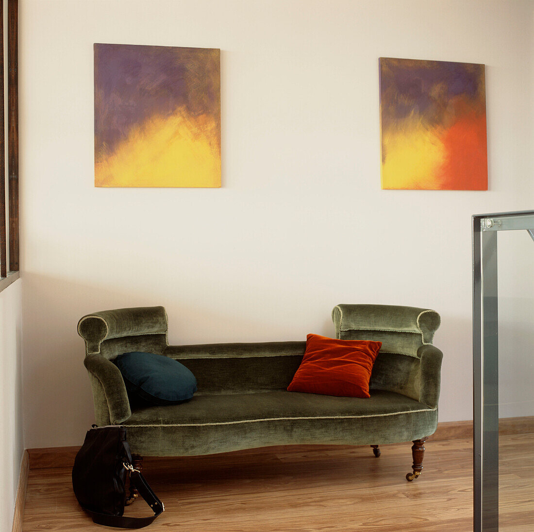 Vintage green sofa in a contemporary apartment