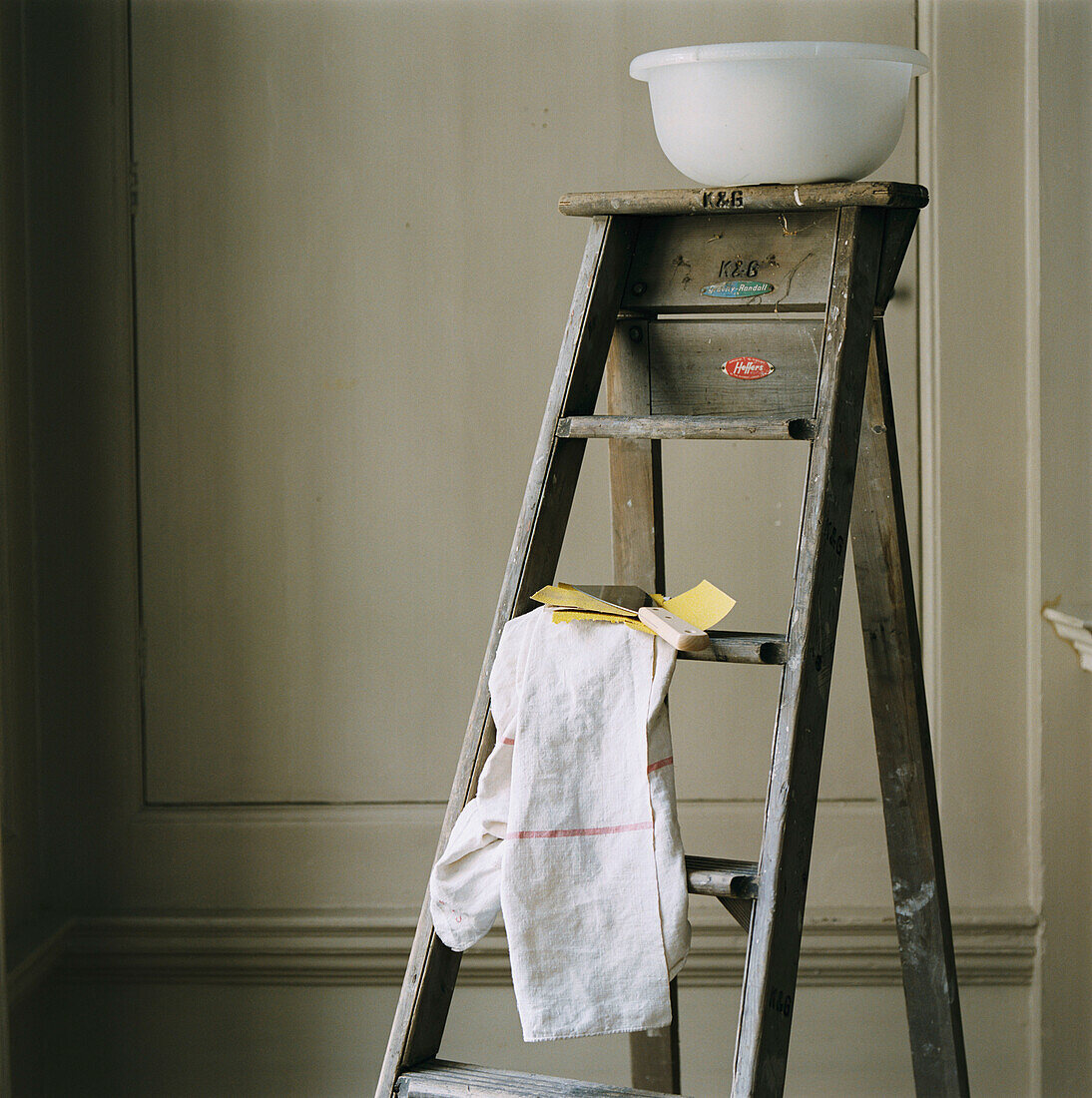 Old step ladder with decorating tools 