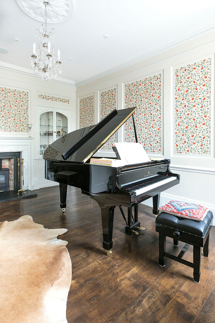 Piano and stool in modernised Georgian Grade II listed home Surrey UK