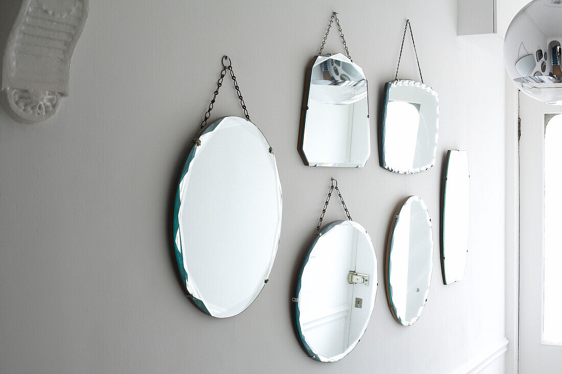 Mirrors hanging in a hallway