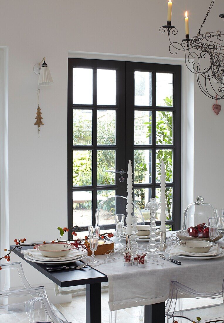 Christmas dining table set in British home, UK