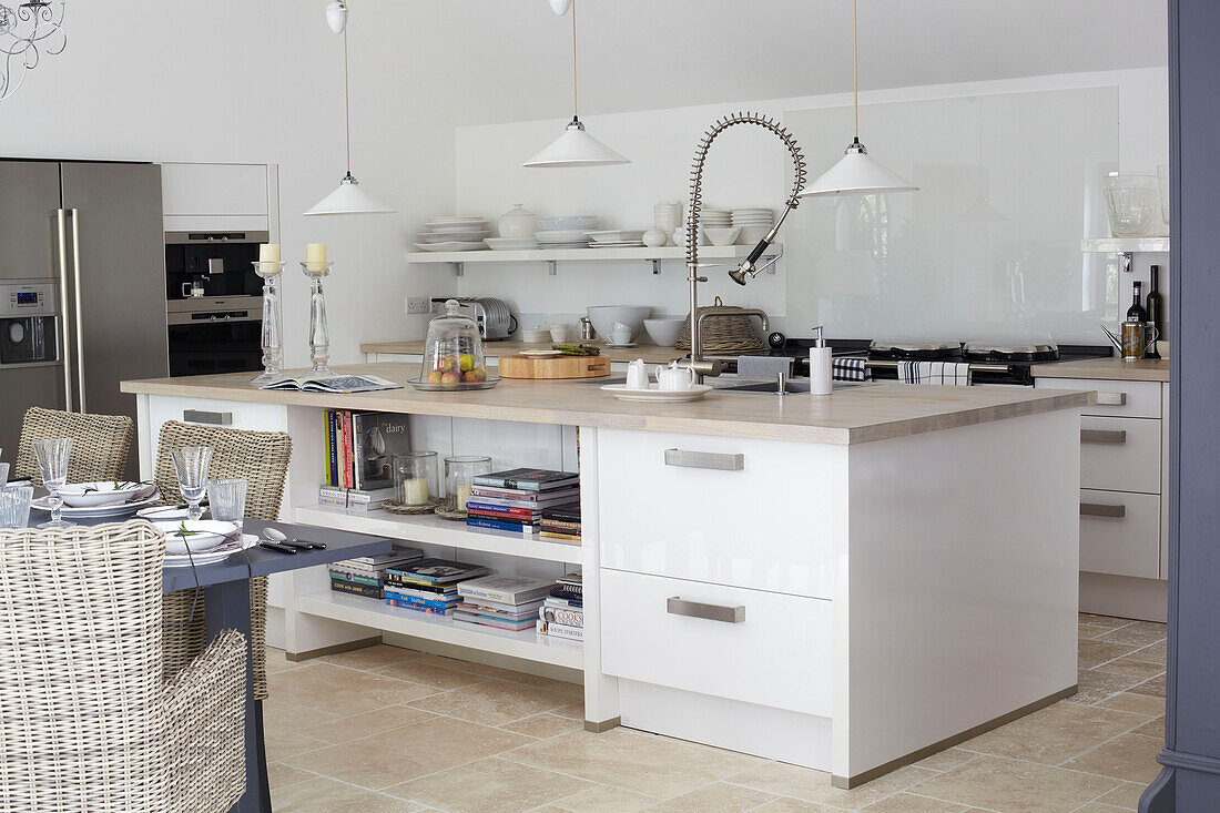 Open plan kitchen and dining area in Isle of Wight home, UK