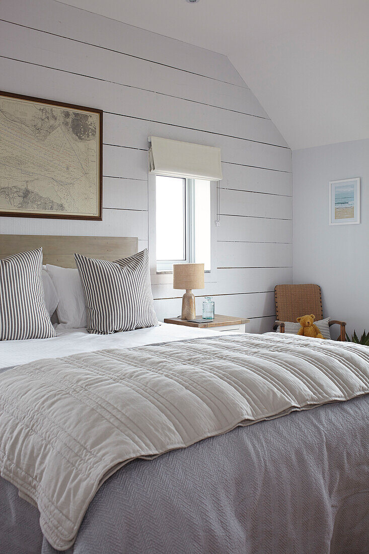 Wood clad bedroom in Isle of Wight new build UK