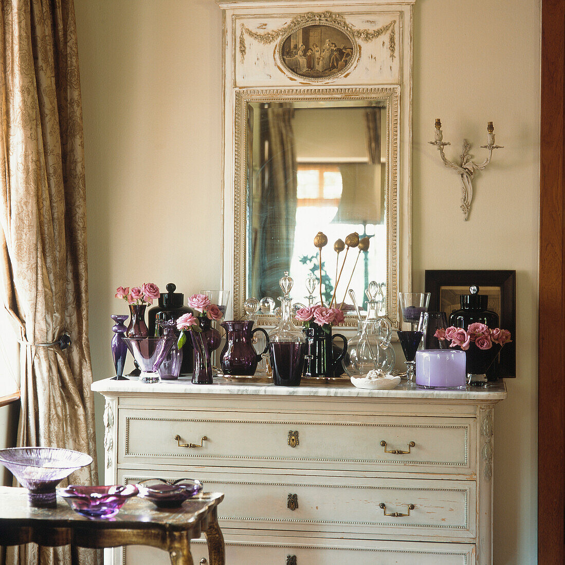 Living room detail with purple glassware