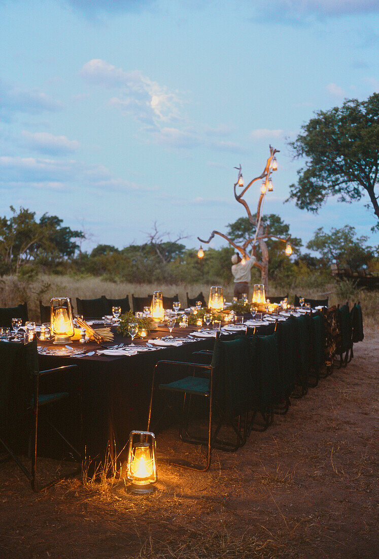 Alfresco table setting at dusk