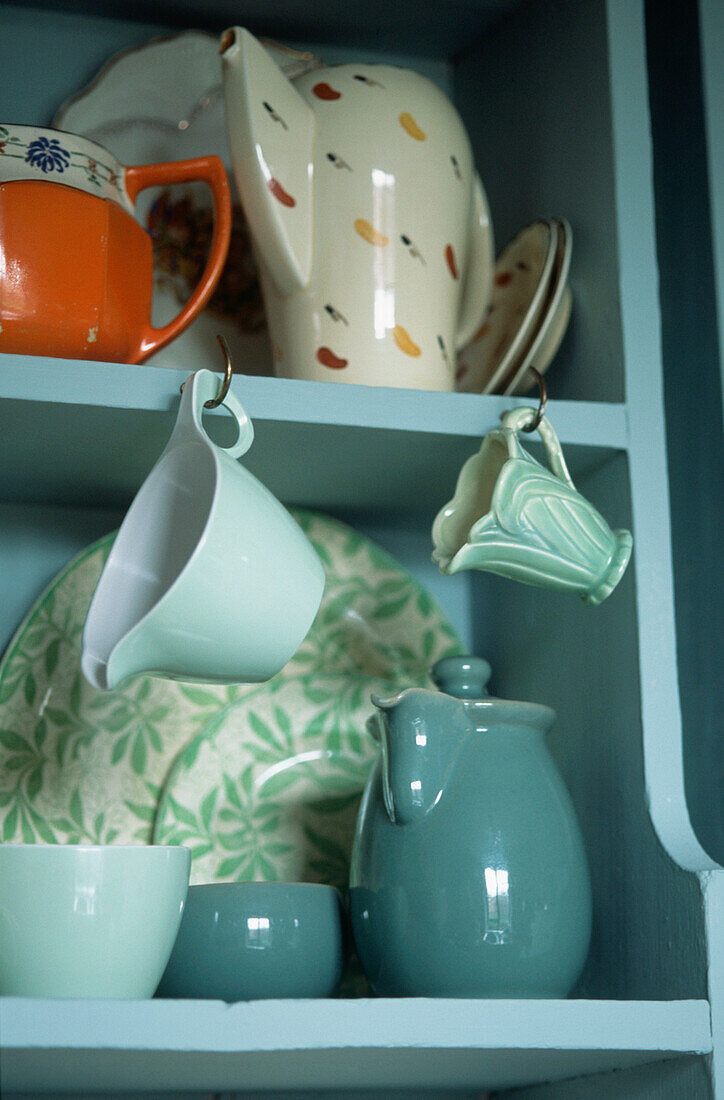 Display of vintage cups saucers and plates