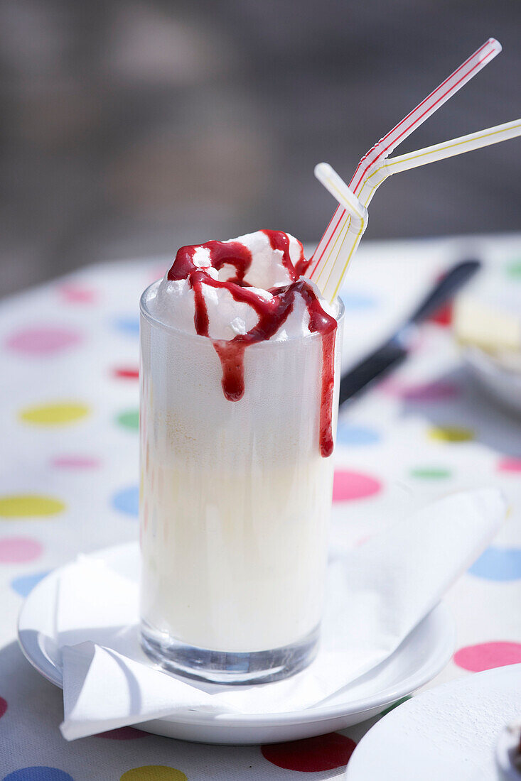 Milkshake with chocolate topping