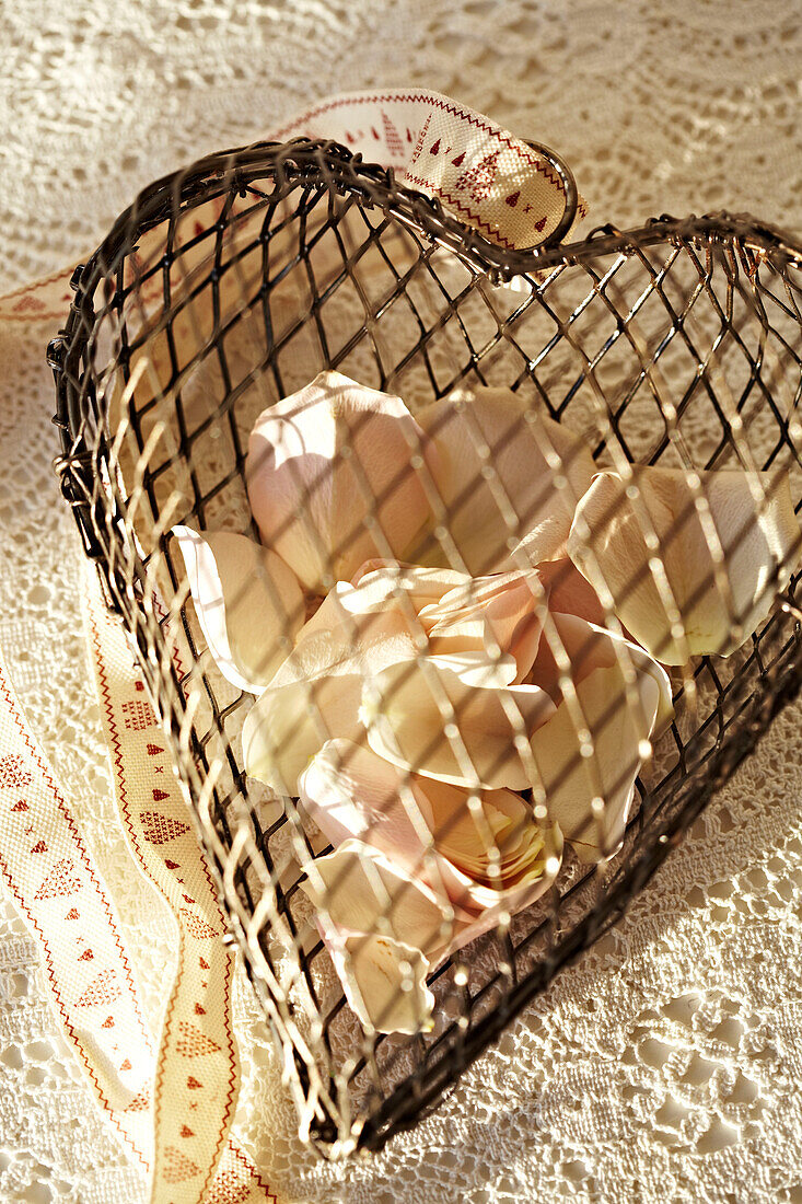 Flower petals in a metal heart