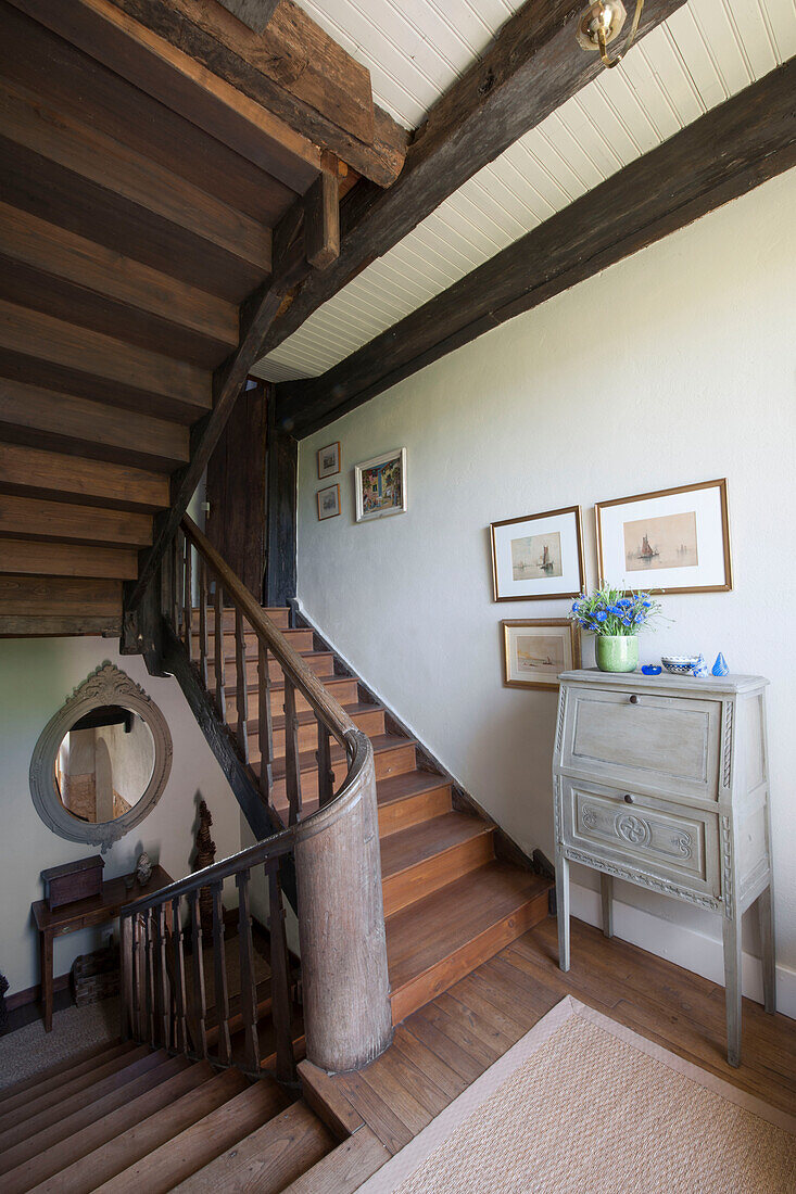 Wooden banister and staircase in Dordogne farmhouse  Perigueux  France
