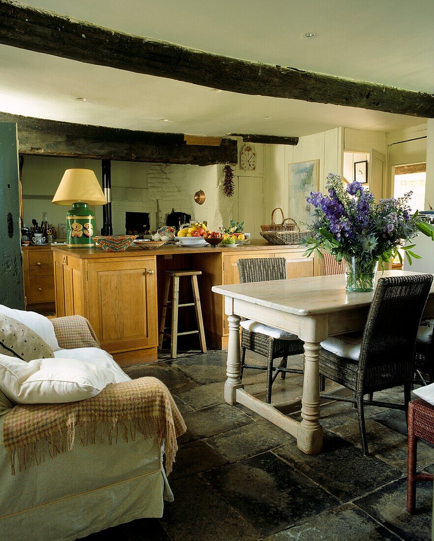 Traditional country kitchen diner with original flagstones