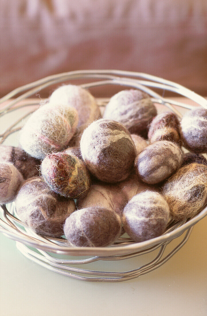 Basket with felt pebbles