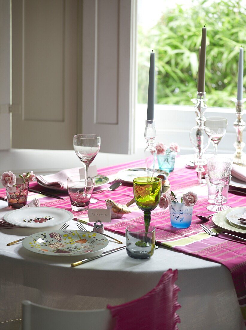 Colourful dining table set for lunch