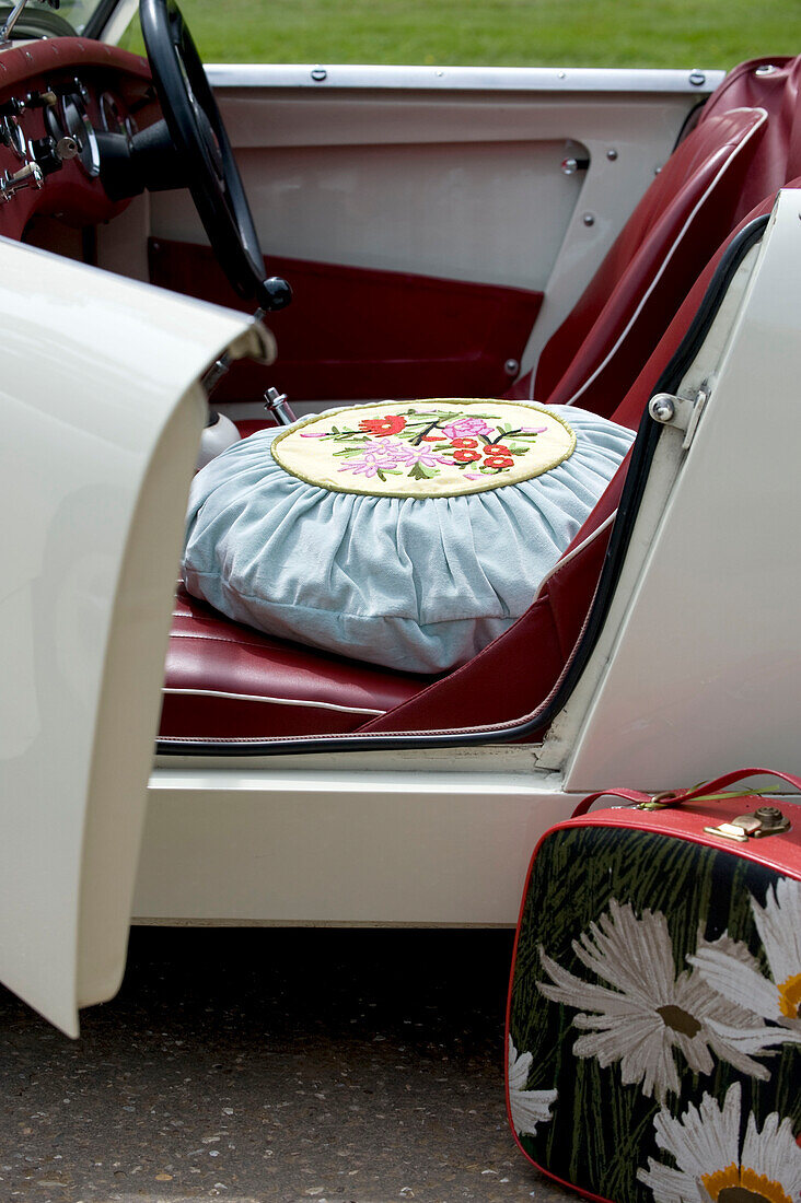 Round cushion in vintage car