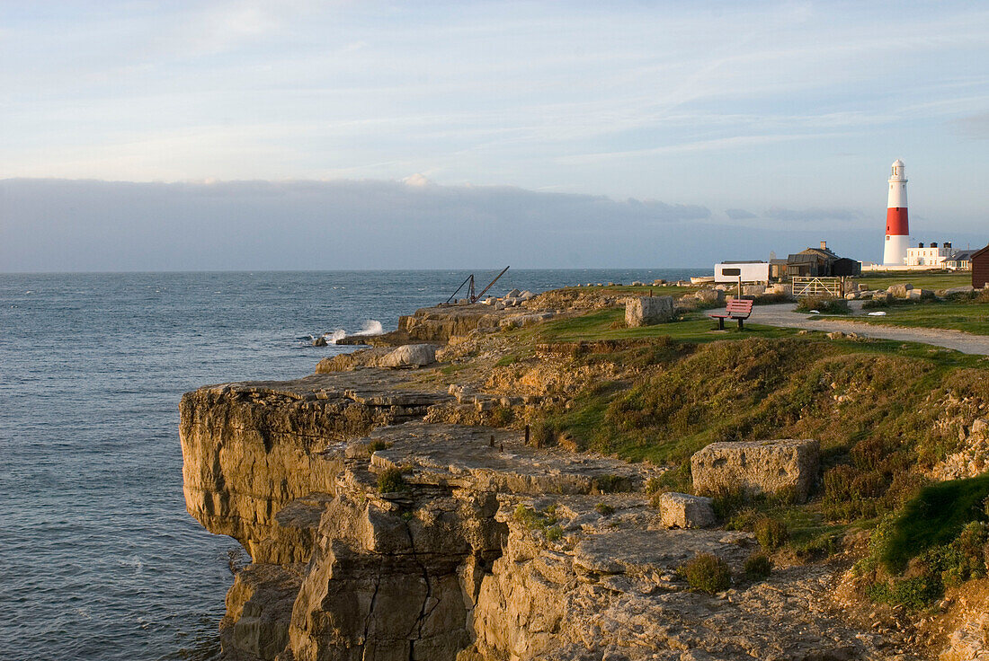 Cliffs and lighthouse Portland Dorset UK