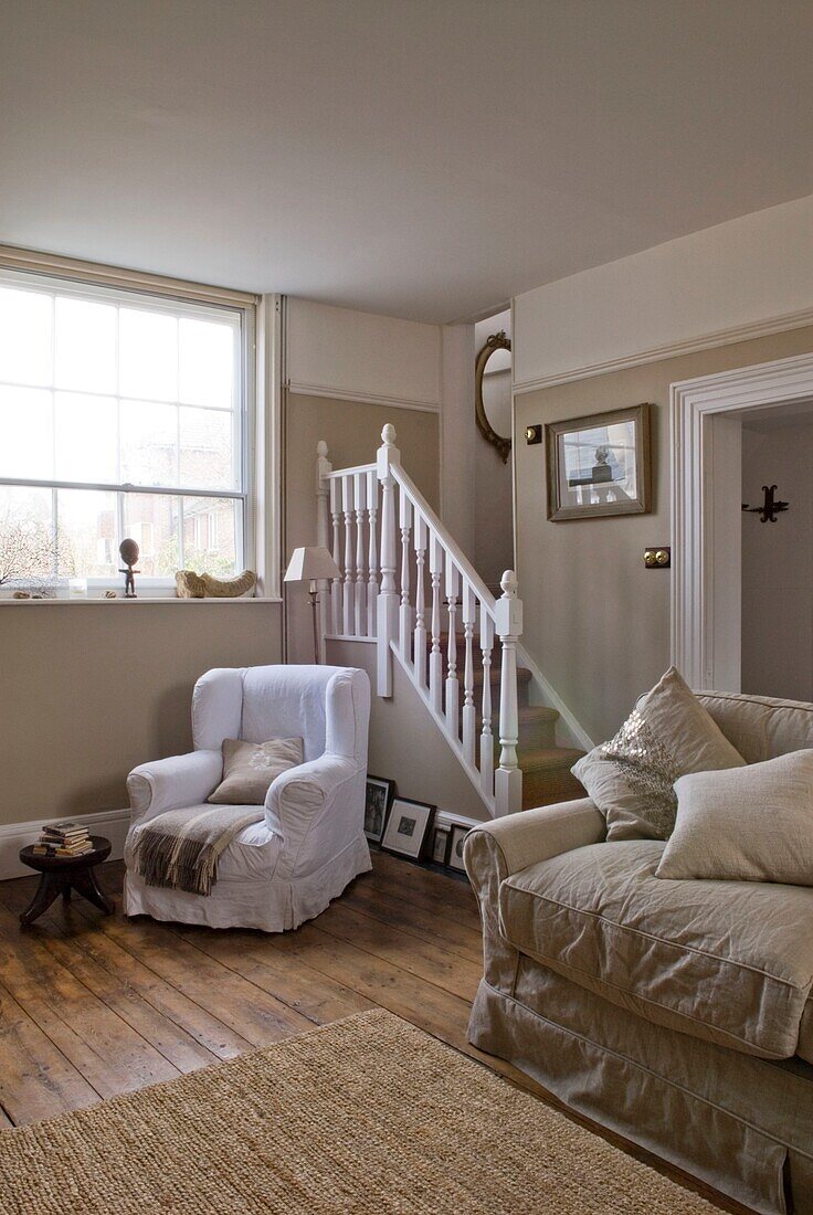 Modern interior in beige and white