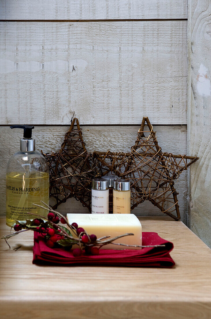 Star-shaped ornaments and soap with berries