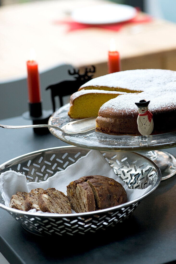 Christmas sponge cake and bread 