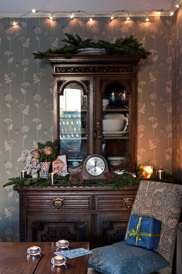 Antique wooden storage dresser detail in London home UK