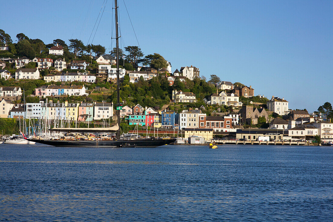 Picnic Boat moored in Dartmouth harbour Devon England UK