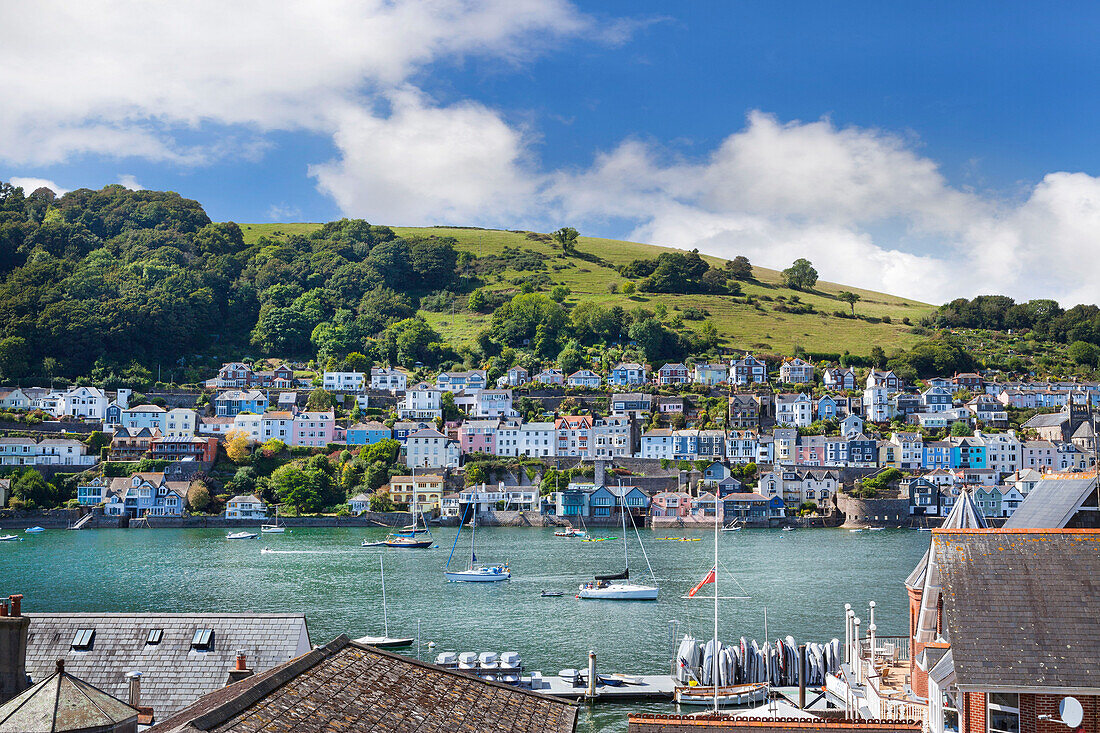 Rooftops and harbour of Dartmouth estuary Devon UK