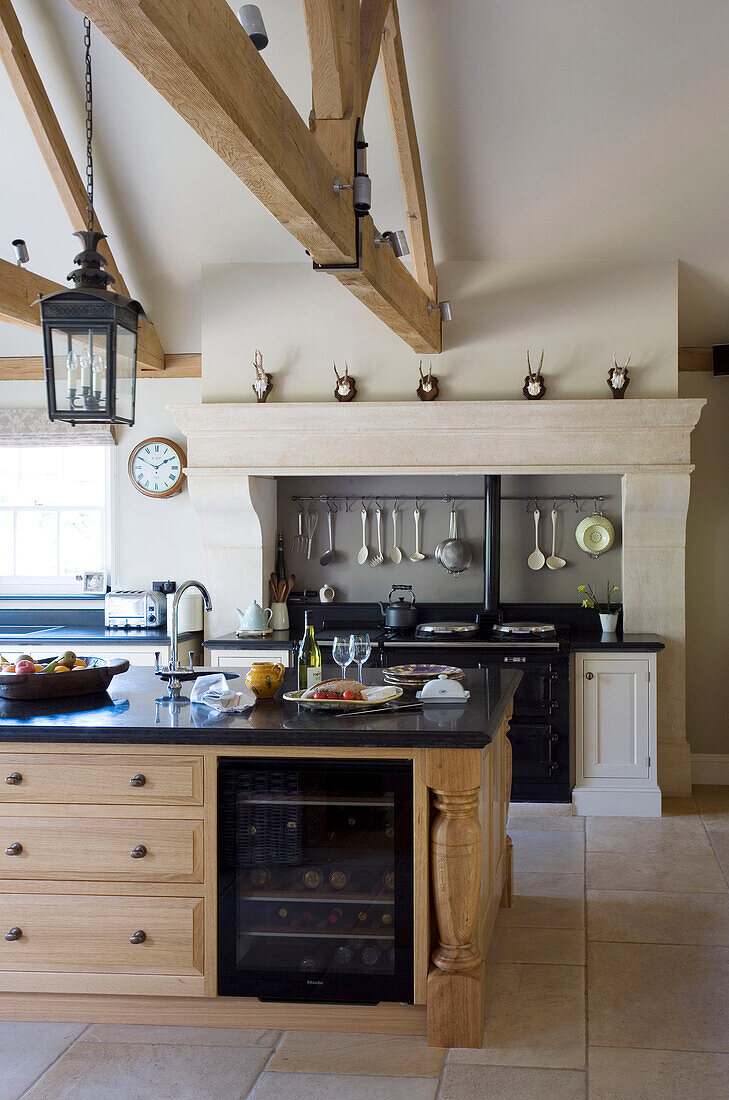 Beamed ceiling in kitchen of Surrey home