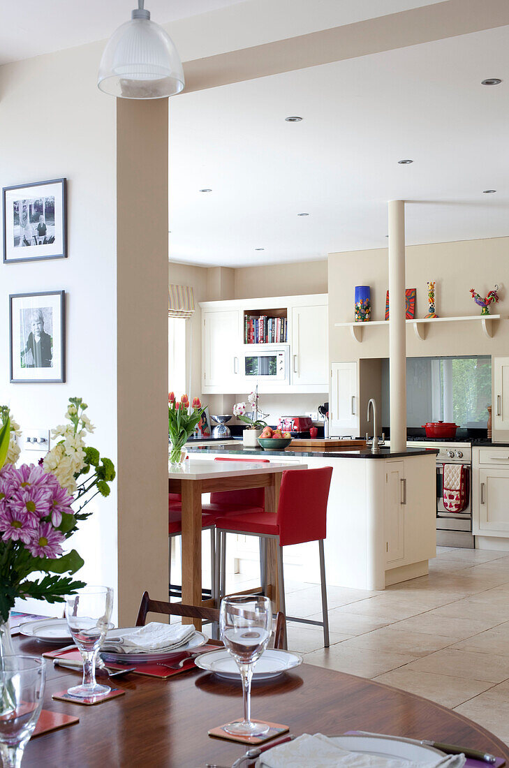 View to kitchen from dining room of Herefordshire family home England UK