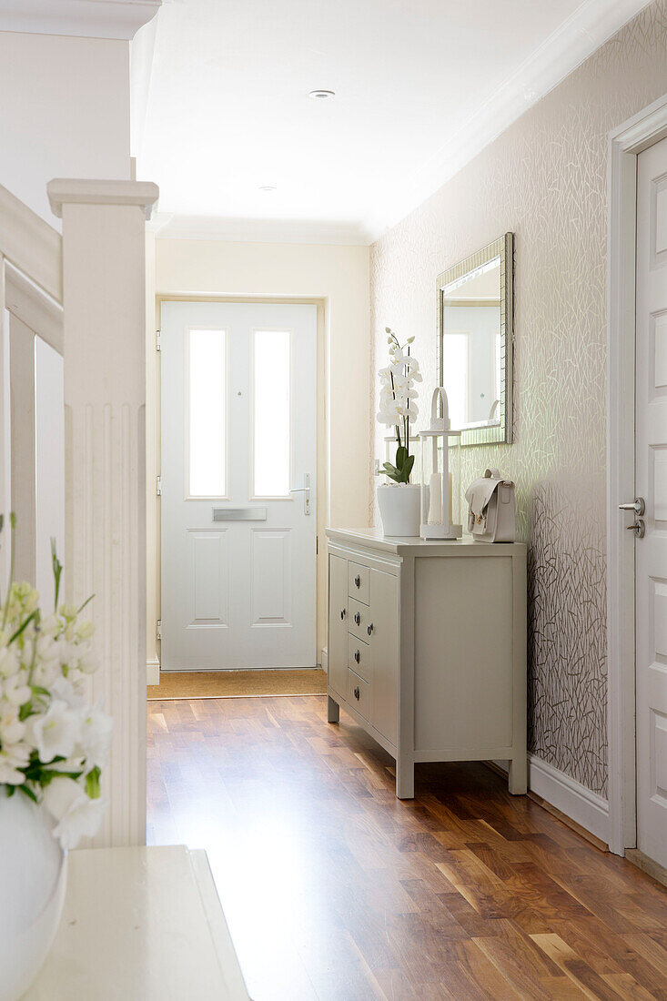 Natural light in hallway entrance of London family home, England, UK