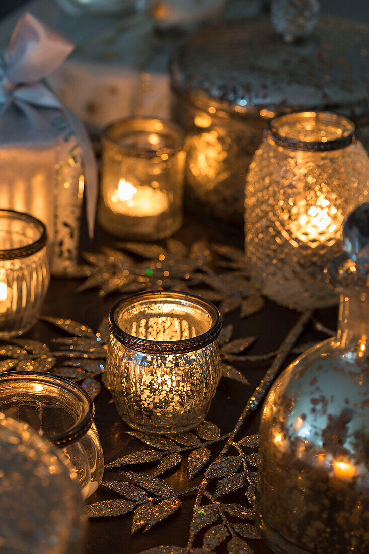 Lit vintage tealights in Kent England UK