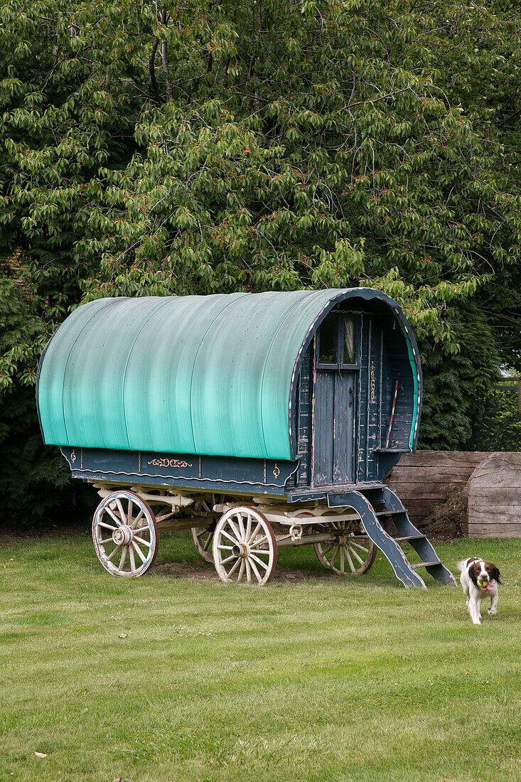 Gypsy caravan in garden West Sussex UK