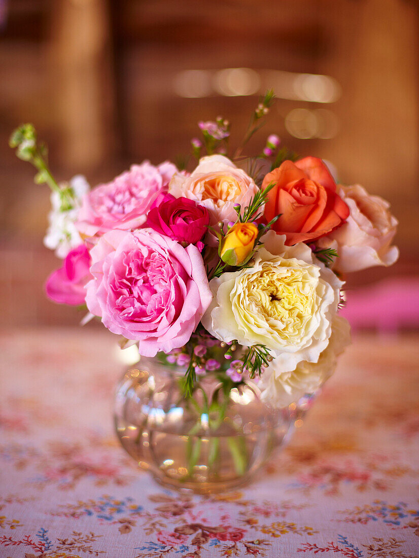 Vase of roses in late summer