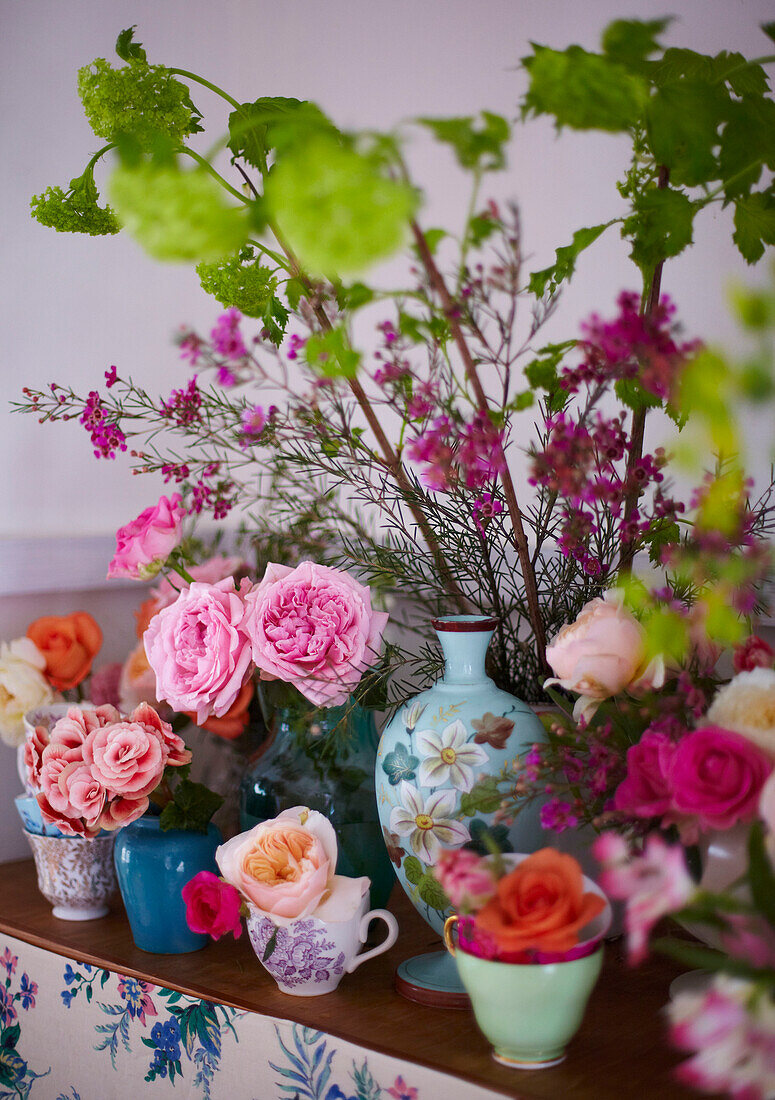 Vintage Blooms - assorted china filled with fresh flowers