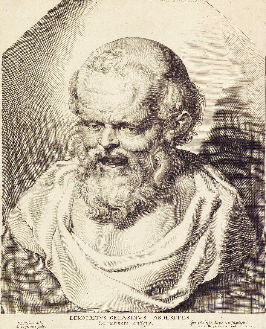 Bust of Democritus, Greek philosopher, illustration