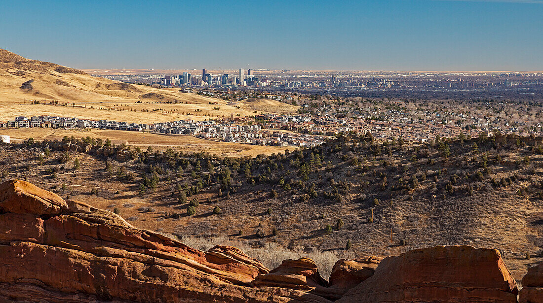 Downtown Denver from Red Rocks Amphitheatre, Colorado, USA