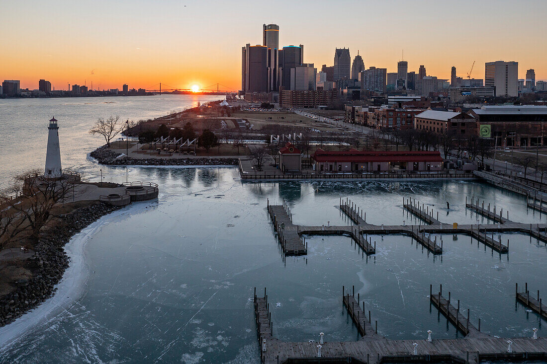 Detroit and the Detroit River, Michigan, USA