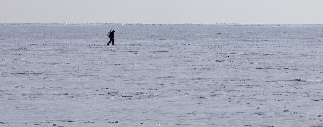 Ice fishing on Lake St Clair, Michigan, USA