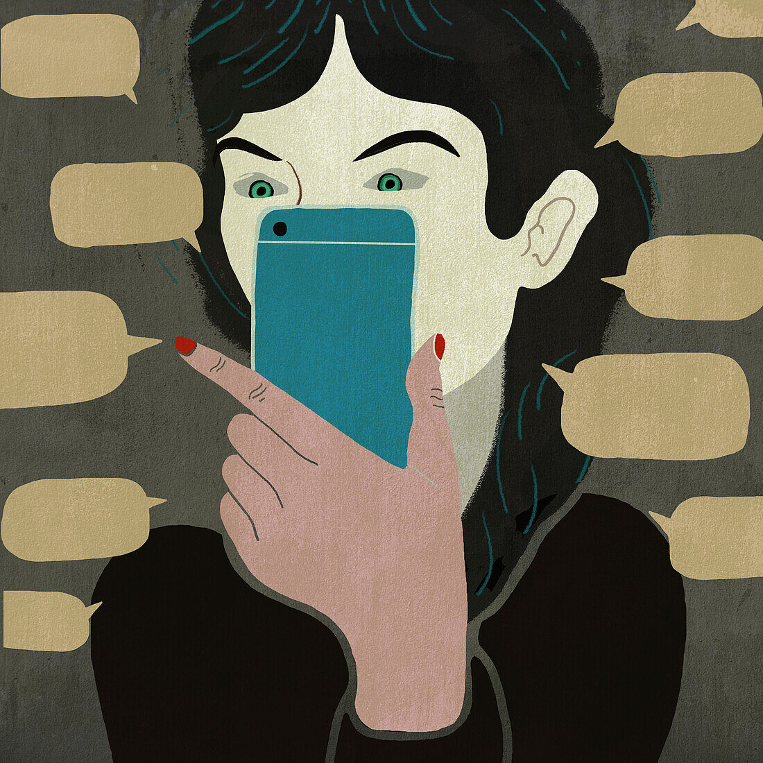 Woman using a mobile phone, illustration