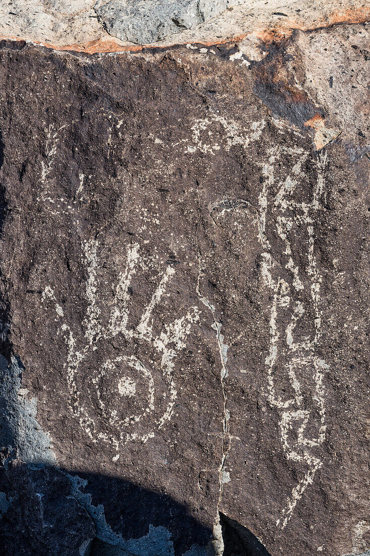 Petroglyphs of a handprint and snake, New Mexico, USA