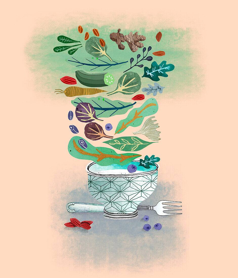 Bowl of salad, illustration
