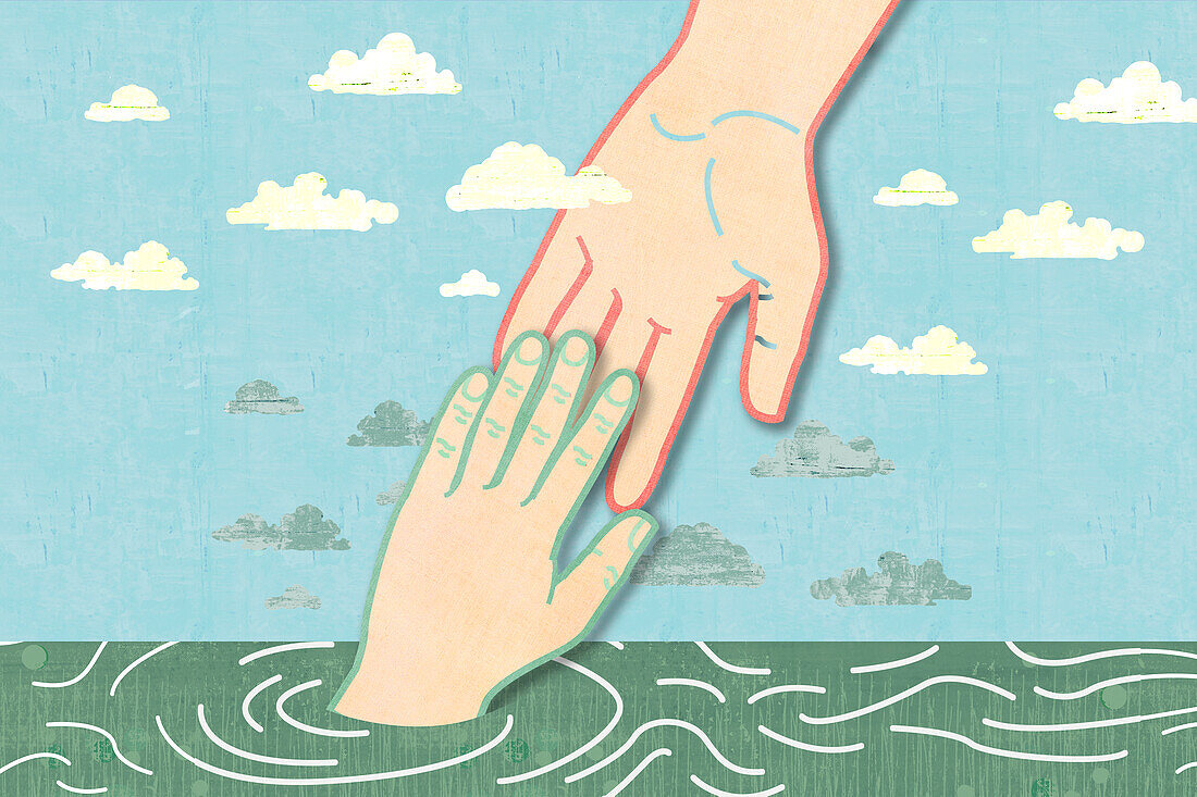 Hand reaching out to another, illustration
