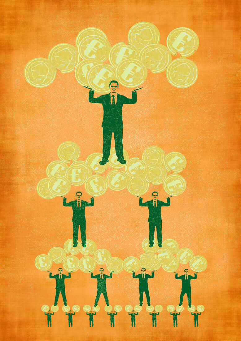 Human pyramid scheme, illustration