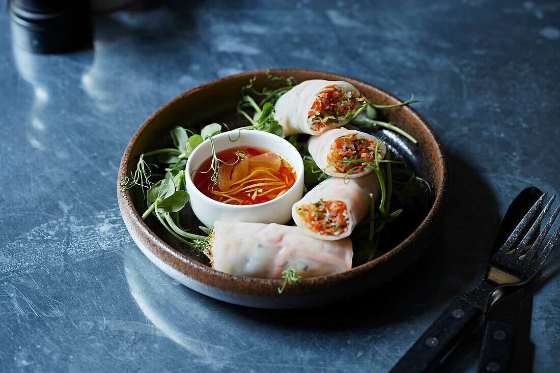 Summer rolls with a dipping sauce