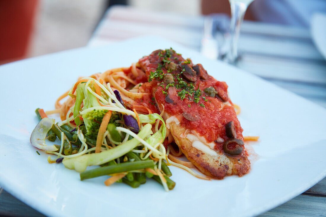 Grouper fish plate with vegetable and cheese