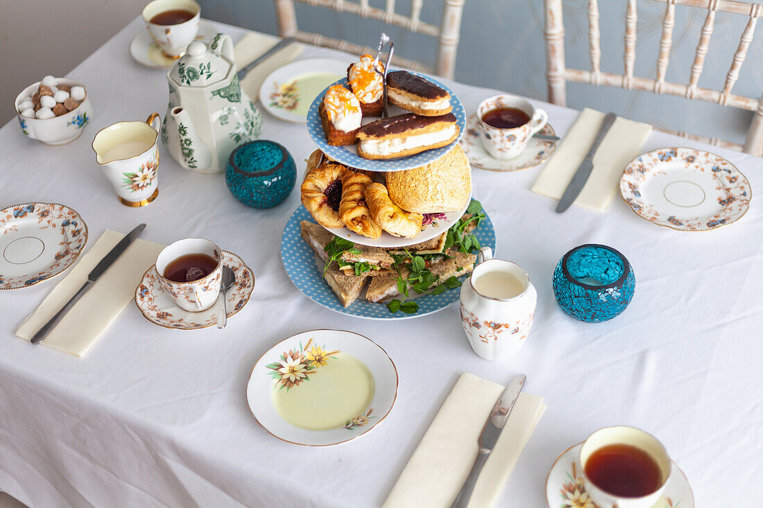 Afternoon Tea with cakes, scones and sandwiches