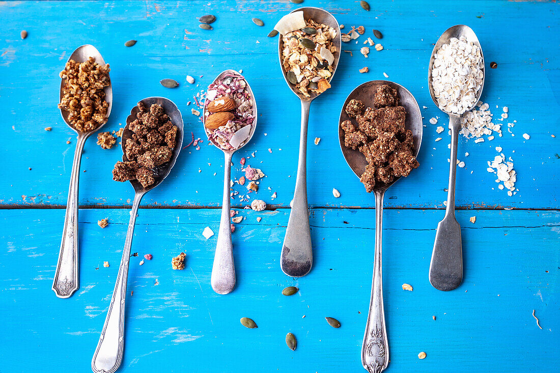 Cereals on vintage spoons